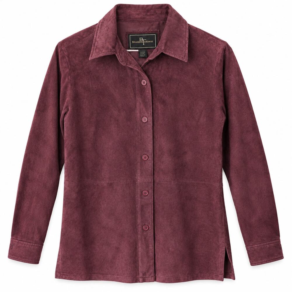 Brandon Thomas Genuine Leather Shirt Jacket Size S Burgundy